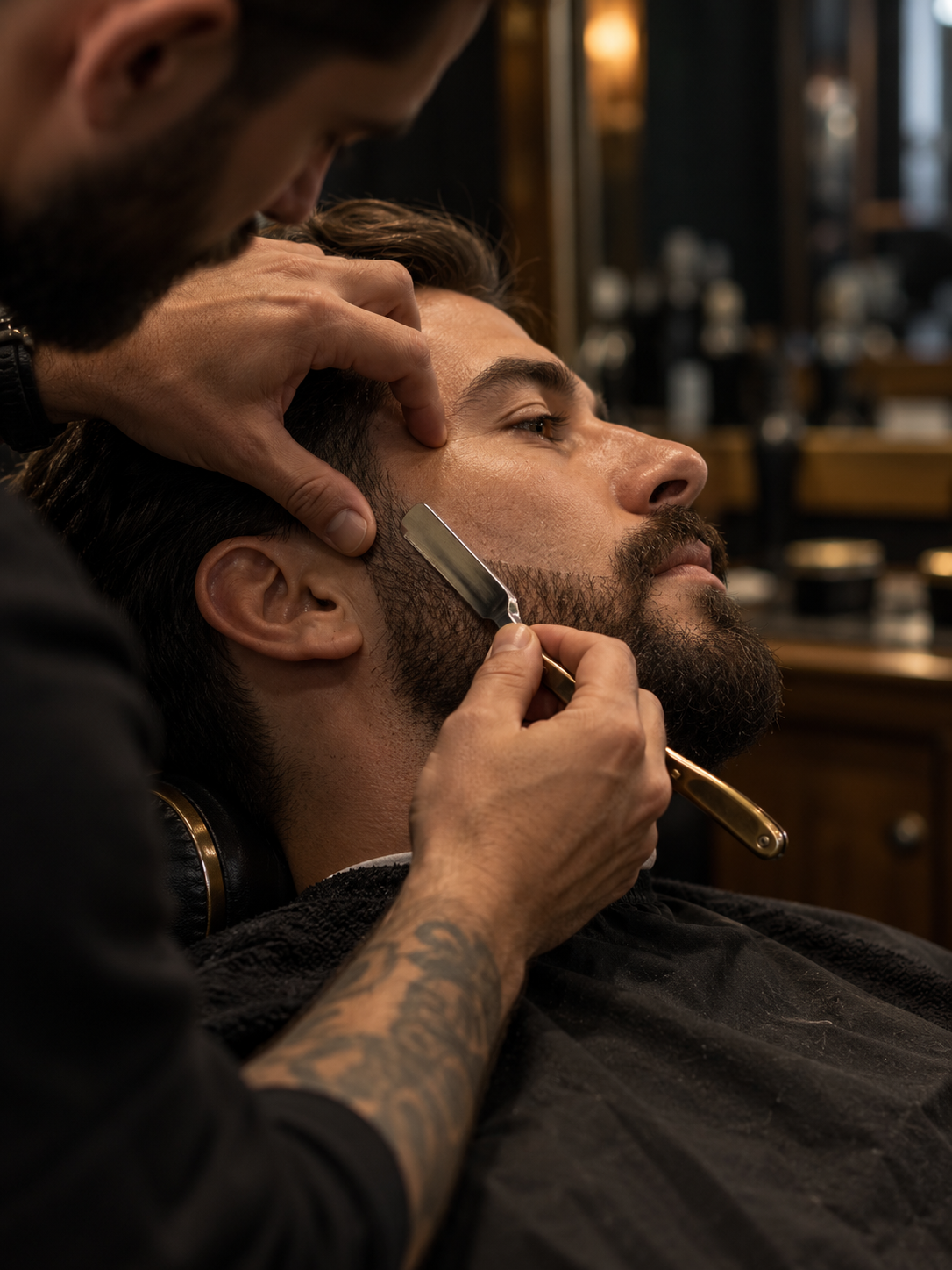 Acabamento demonstrativo de barba com navalha