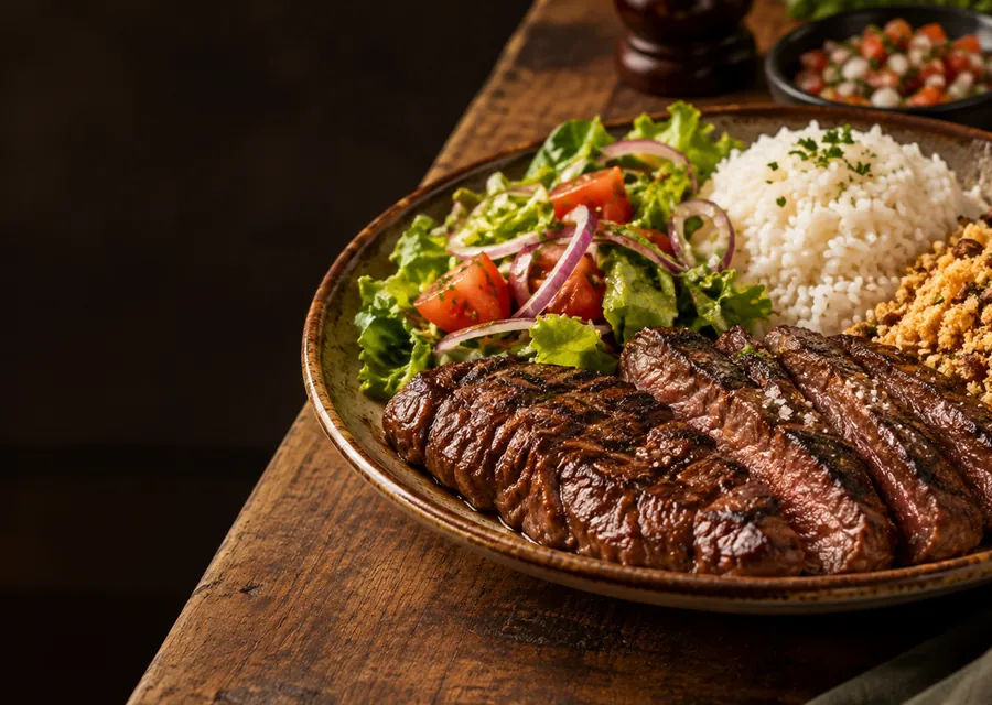 Detalhe de uma refeição preparada com ingredientes frescos